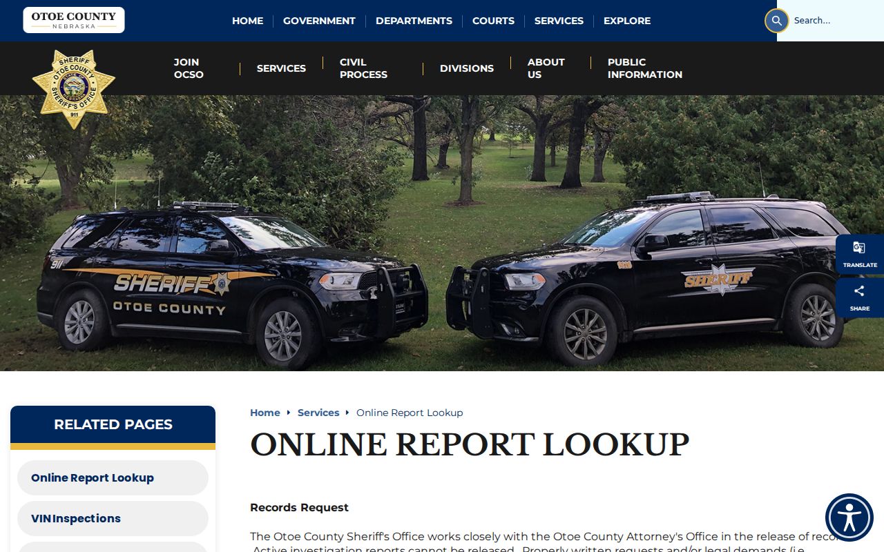 Otoe County arrest report rules and sheriff fees