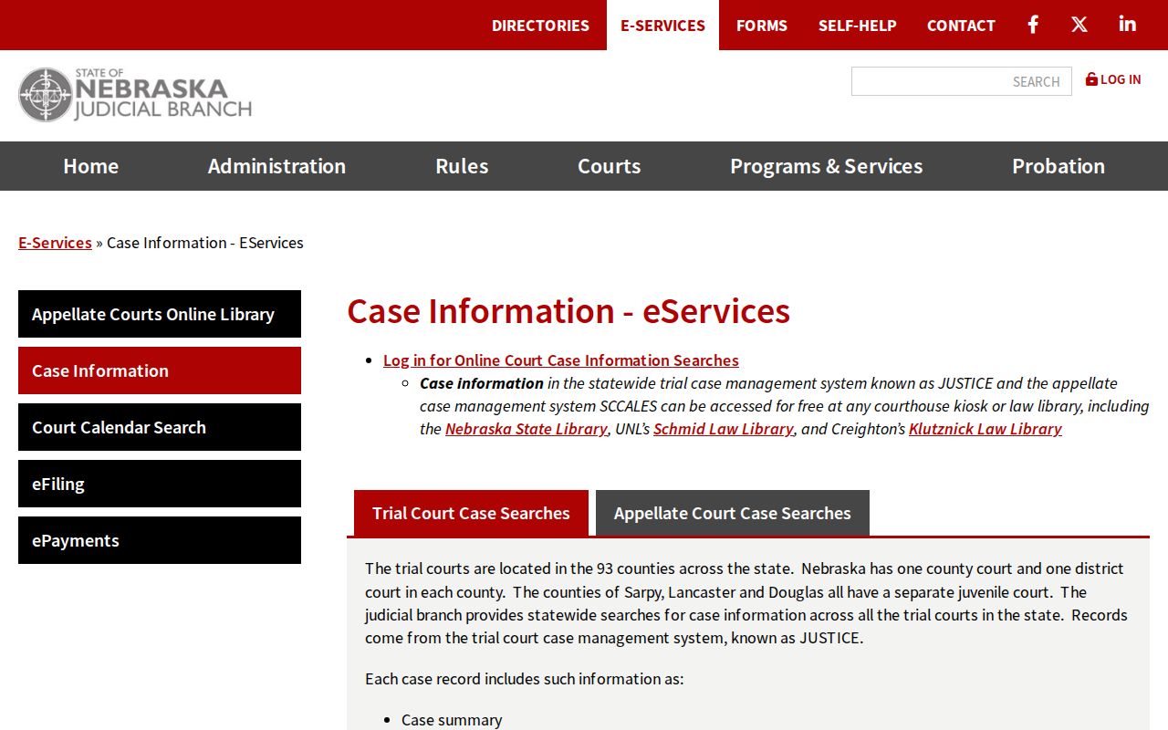 Otoe County criminal court case information services in JUSTICE