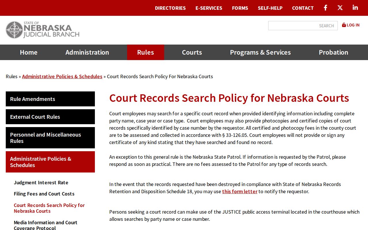 Otoe County criminal court copy and search policy