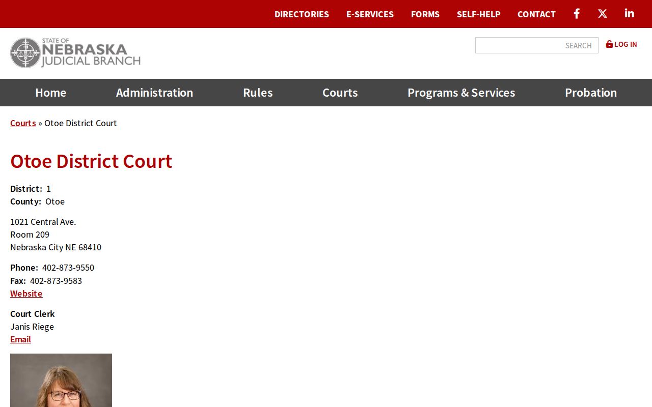 Official Otoe District Court criminal records contact page