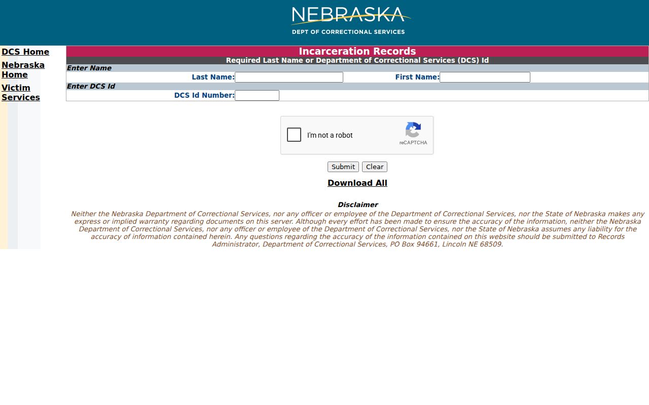 NDCS incarceration records search for an Otoe County transfer