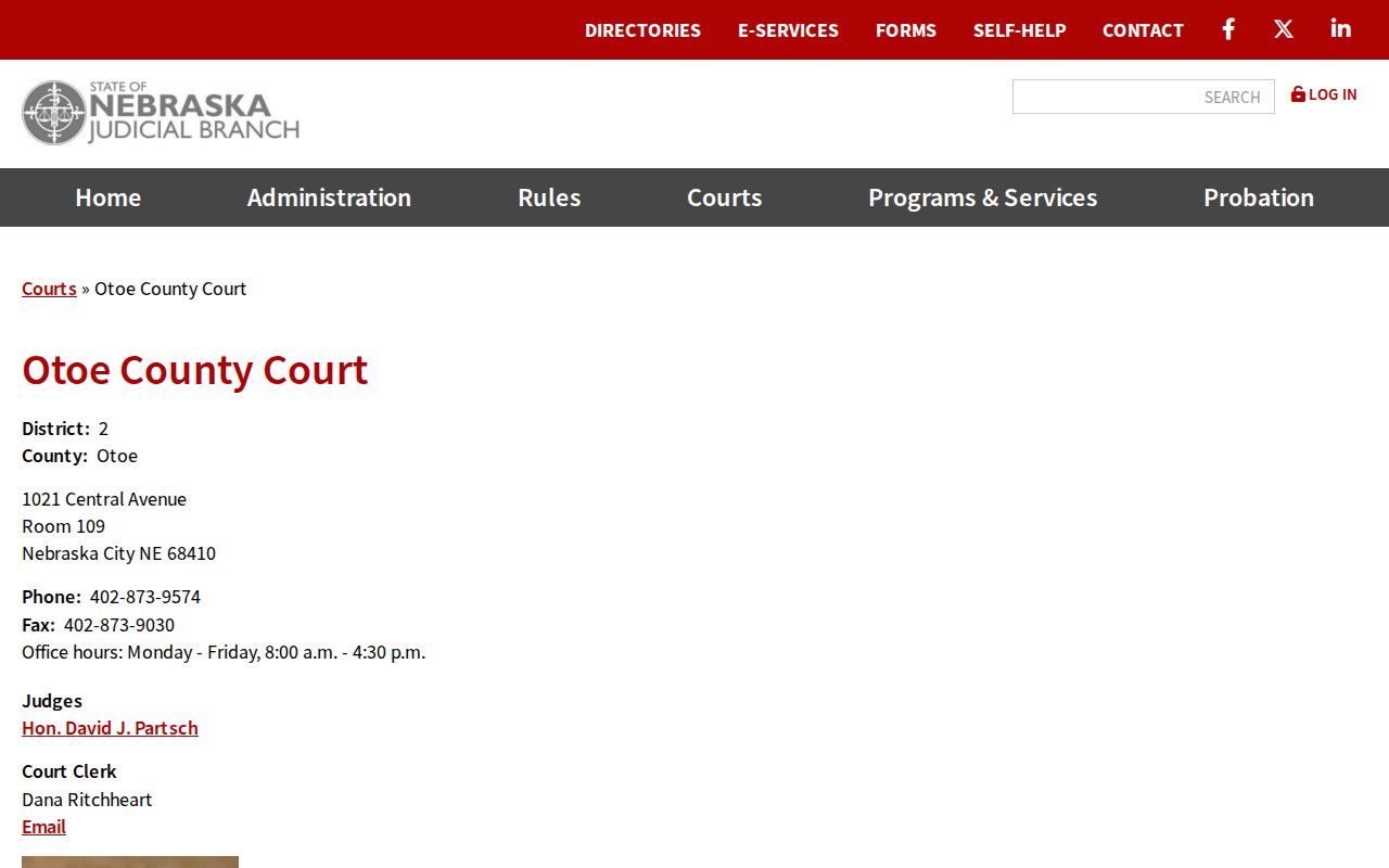 Official Otoe County inmate roster page status