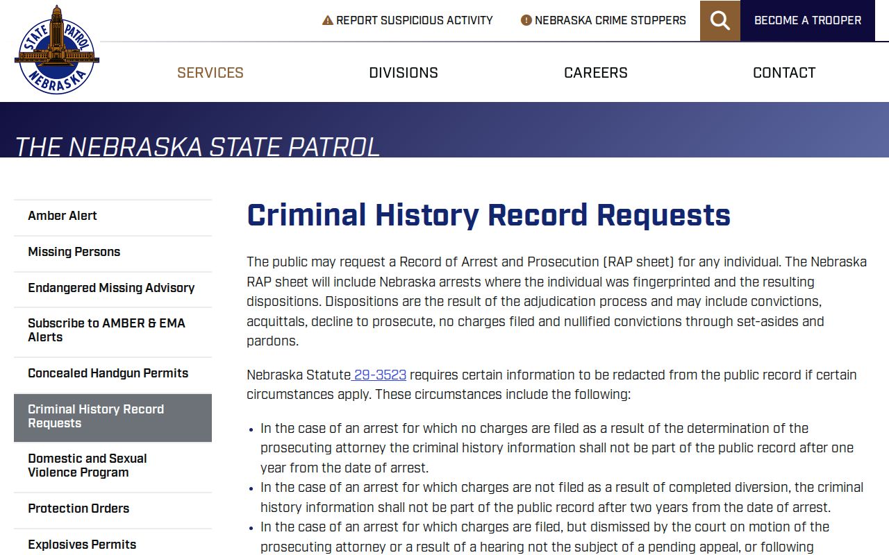 Nebraska State Patrol Otoe County criminal history request information