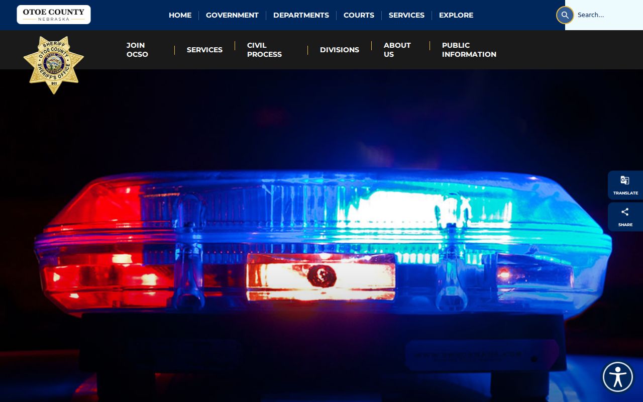Otoe County Sheriff official criminal records landing page