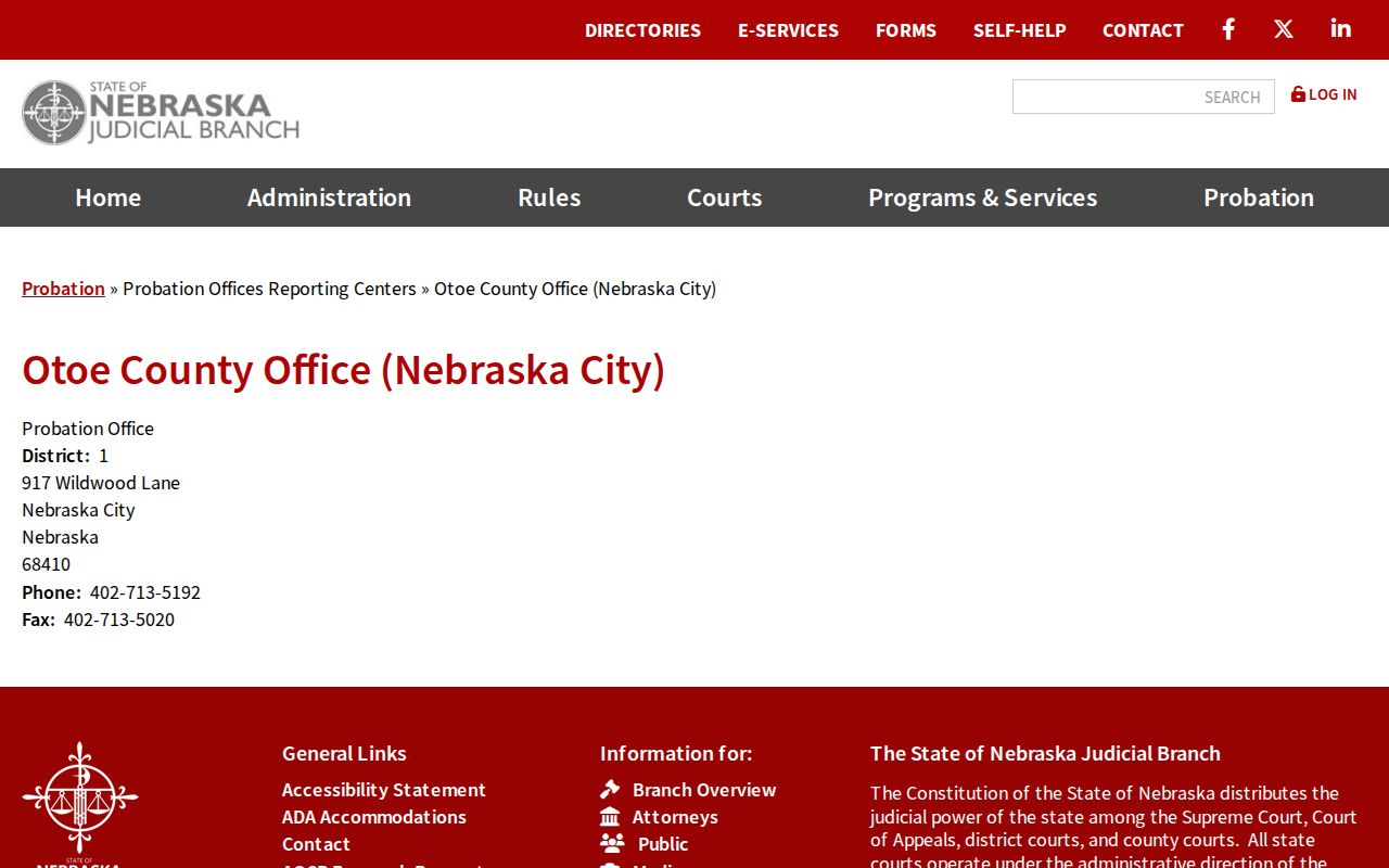 Nebraska City criminal records and Otoe probation office information