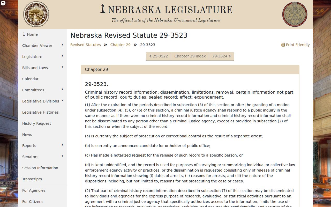 Palmyra criminal records Nebraska dissemination and removal law